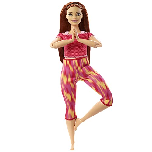 Barbie GXF07 - Barbie Made to Move-docka med 22 Rörliga Leder, Klädd i Träningskläder och med Långt Rött Hår, för Barn mellan 3 och 7 år