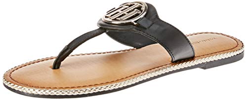 Tommy Hilfiger Dam Leanne 1a platt sandal, Svart, 42 EU