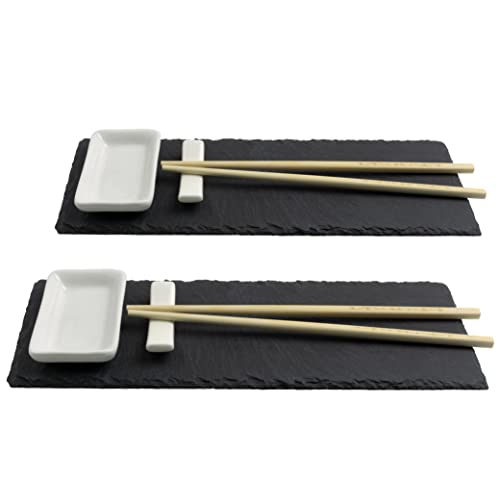 Moritz & Moritz 10 st. Sushitallrik, skiffer med dippskålar för 2 personer – 30 x 10 cm – sushiservis, skifferplattor med ätpinnar, hyllbänkar, dippskålar, skiffertallrikar