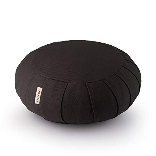 basaho CLASSIC Zafu Meditationskudde | Ekologisk Bomull | Boveteskal | Avtagbart Tvättbart Överdrag (Zen Svart)