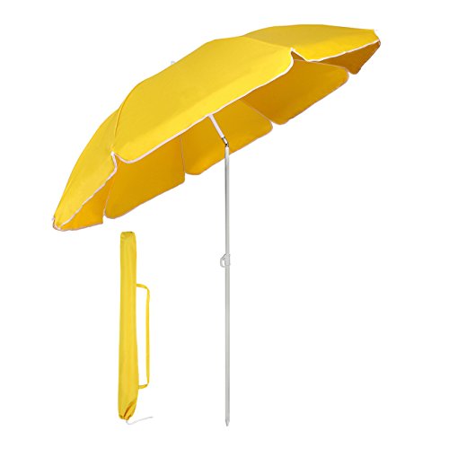 Sekey® 1,6 m strandparaply med skydd, bärbart lutande trädgårdsparasollparaply, trädgårdsparasoll för strand/pool/uteplats, rund solskydd UV20+ gul