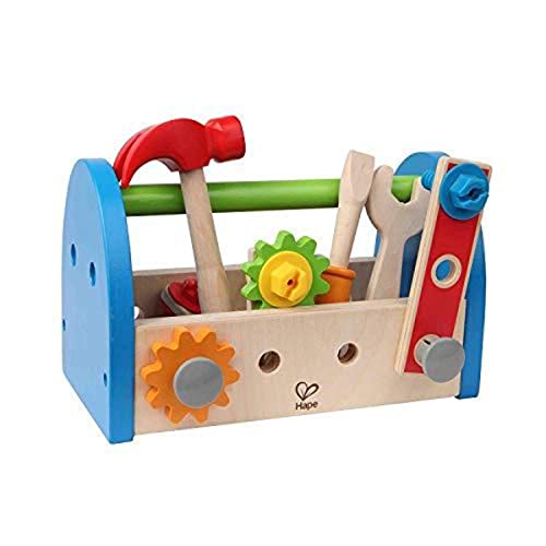 Hape Fix-It Tool Box with Accessories, Colourful Construction Workbench Pounding Tool Toy Set for Kids, Problem-Solving Pretend Play Set, 17 Piece
