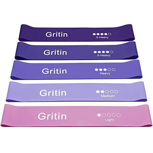 Gritin Motståndsband, [Set med 5] Hudvänliga motståndsband för träning med 5 olika motståndsnivåer – gratis bärväska ingår – perfekt för hem, gym, yoga, träning