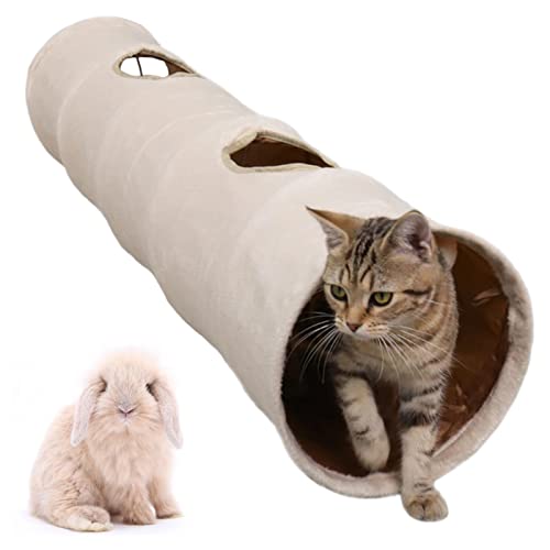 LeerKing Fällbar kattunnel Leksak Spela tunnel för katter Kaniner Valpar Marsvin och andra husdjur 2 Grottor 120 * 25 CM