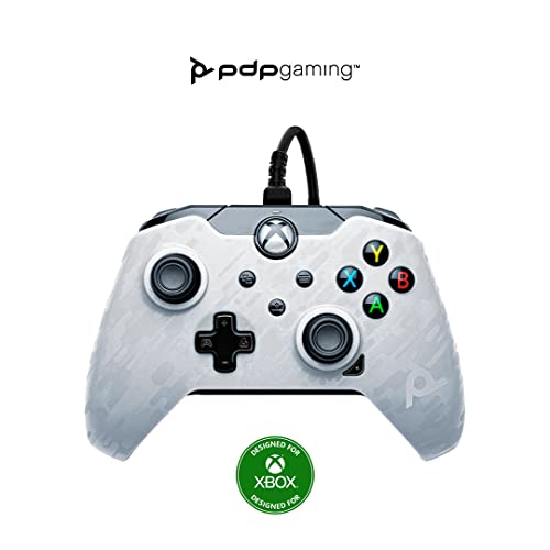 PDP trådbunden Game styrenhet - Xbox Series X|S, Xbox One, PC/Laptop Windows 10, Steam Gaming styrenhet - USB - Avancerade ljudkontroller - Dual Vibration Videogame Gamepad - White Camo