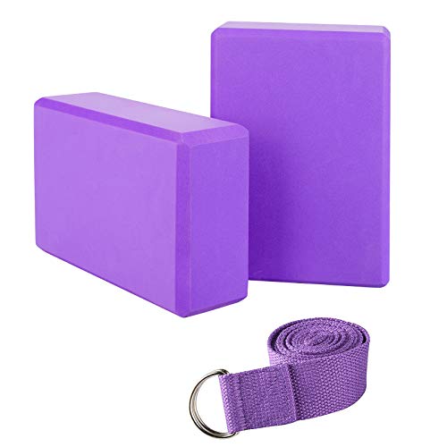 JIM'S STORE Yoga Blocks Foam Pilates Bricks Yoga Relaxation 2 st med rem för fitnessövningar EVA Foam Blocks