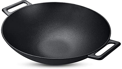 Gjutjärnsvok grund och konkav wok, svart, 30.5cm, breda handtag – av KICHLY