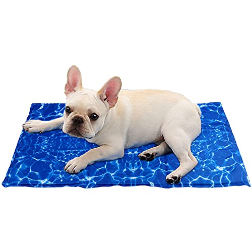 Fippy Kylmatta för hund katt kylmatta giftfri gel självkylande dyna vikbar vattentät kylmatta för husdjur, 50 x 90 cm (blå våg, 50 x 65 cm)