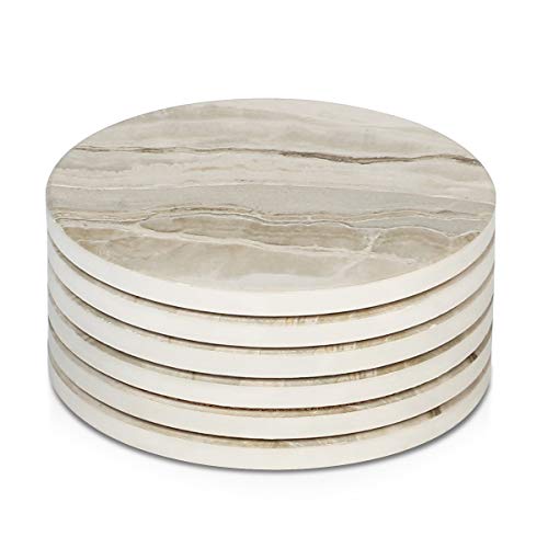LIFVER Underlägg för drycker, absorberande dryckesunderlägg set med 6 st, absorberande underlägg set med korkbas för soffbord, heminredning, inflyttningspresent till kvinnor, marmorstil