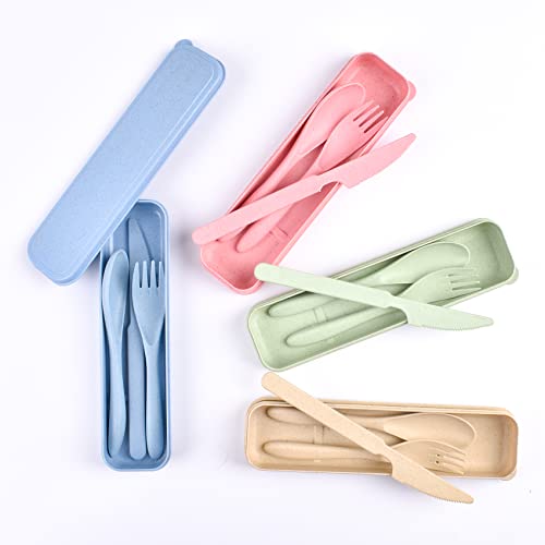 Plastbestickset, åTeranväNdbar Sked äTpinnar Gafflar BäRbart Bestick, Porslin FöR Resor Picknick Camping Skola (4 St)