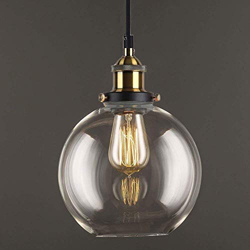LANTU CREATIVE Vintage pendellampa E27 bas retro industriell metallfinish klar glaskula skugga taklampa passar för loft kafé bar hem kontor sovrum kök matsal
