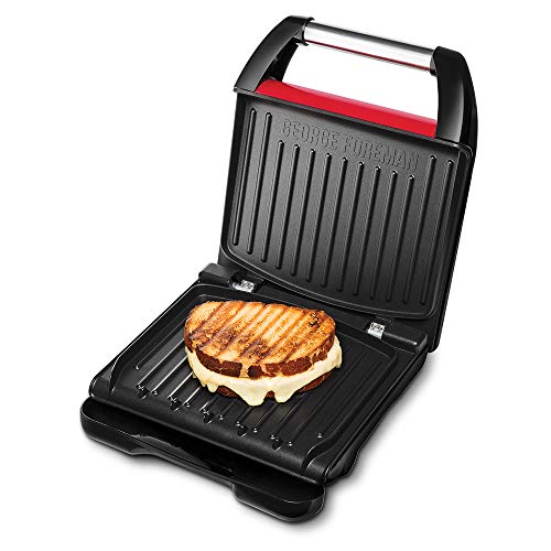 George Foreman smörgås- och paninigrill, lagar upp till 3 portioner, 24x17cm stor grillyta, non-stick beläggning, justerbar bakfot för platt eller vinklad matlagning, Steel Grill 25030-56