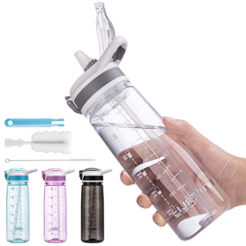 VENNERLI 800ml Vattenflaska med sugrör Tidsmarkeringar Läcksäker BPA-fri Tritan Tough Sports Portable för Gym Skola Fitness Vandring Camping