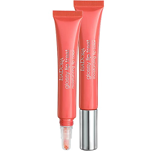 IsaDora Glossy Lip Plumper Gloss – Mjukgörande Korall Läppglans Plumping Effekt Vårdande Glans med Hyaluronsyra + Jojoba + Kollagen – Återfuktande Vegan Makeup 60 Coral Rush