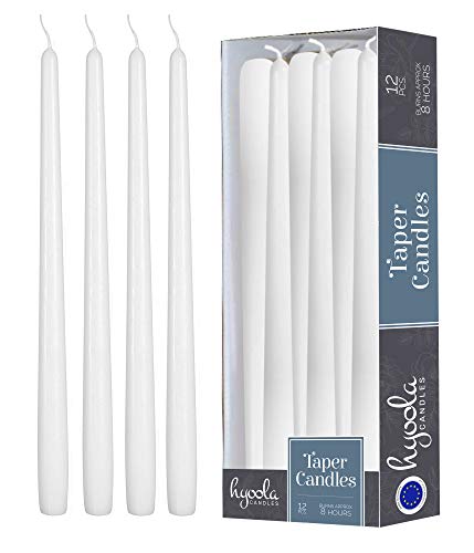 Hyoola Höga Kron Ljus - 250 mm Vit Oparfymerade Droppfria Avsmalnande Levande Ljus - 8 Timmars Brinntid - Pack med 12 Kronljus