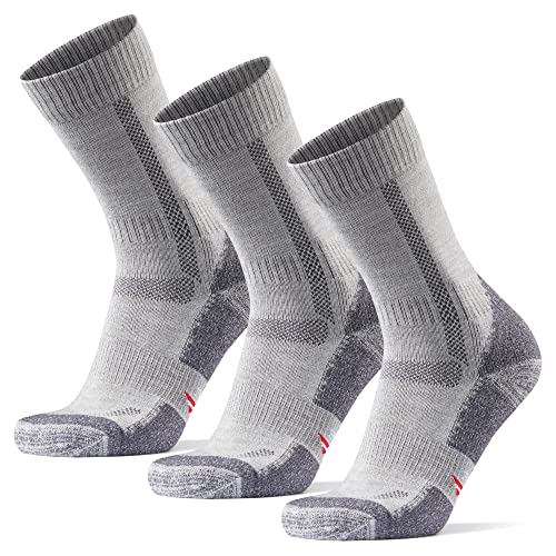 Merinoull vandringsstrumpor, 3 pack, för män, kvinnor & barn, vinter, vandring, utomhus anti-blåsor (Ljusgrå, 48-52)