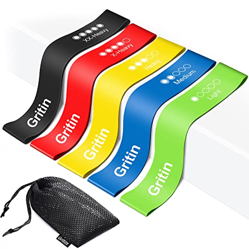 Gritin Träningsband, [Set med 5] Hudvänlig Motståndsband med 5 Olika Motståndsnivåe - Resistance Bands för Muskeluppbyggnad, Yoga, Kroppsbyggande, Gymnastik.